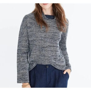 Madewell Blue Marled Mock Neck Pullover Sweater Size Small slouchy knit gray